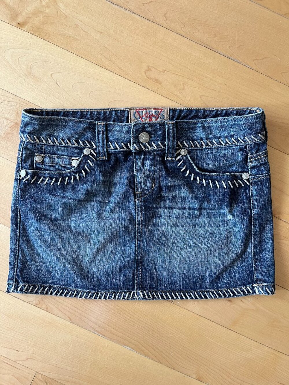 Guess Contrast-Stitch Denim Miniskirt